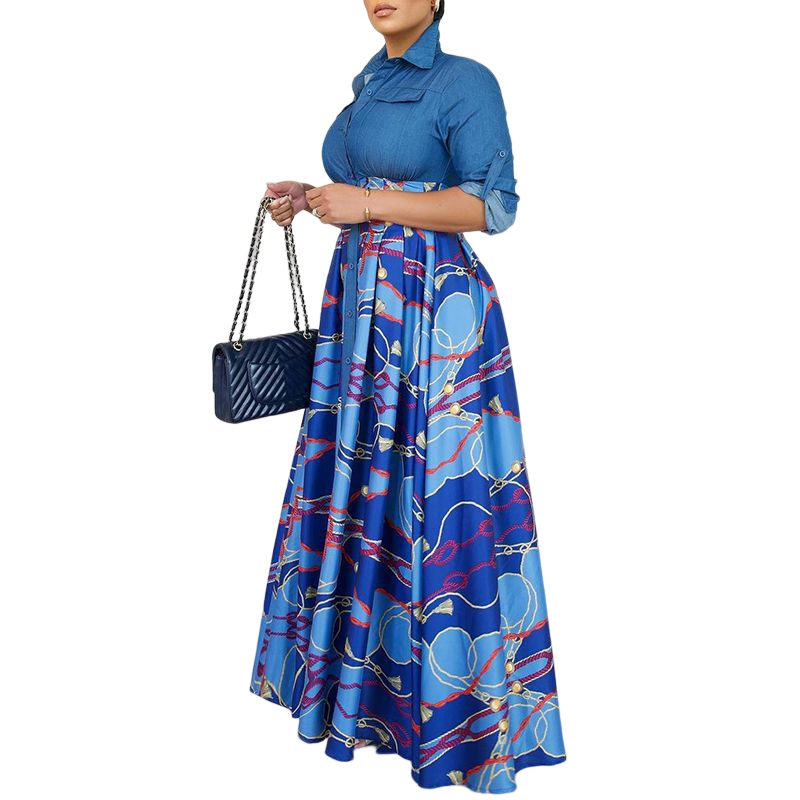 Women's A-line Skirt Classic Style Shirt Collar Printing Button Nine Points Sleeve Solid Color Midi Dress Daily display picture 3