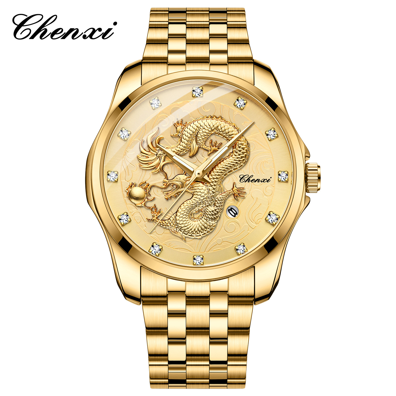 Dragon Totem Relief Calendar Waterproof Men's Watch Dawn Chinese Style Wrist Watch Steel Band Cross-border Explosions Men's Business Watch