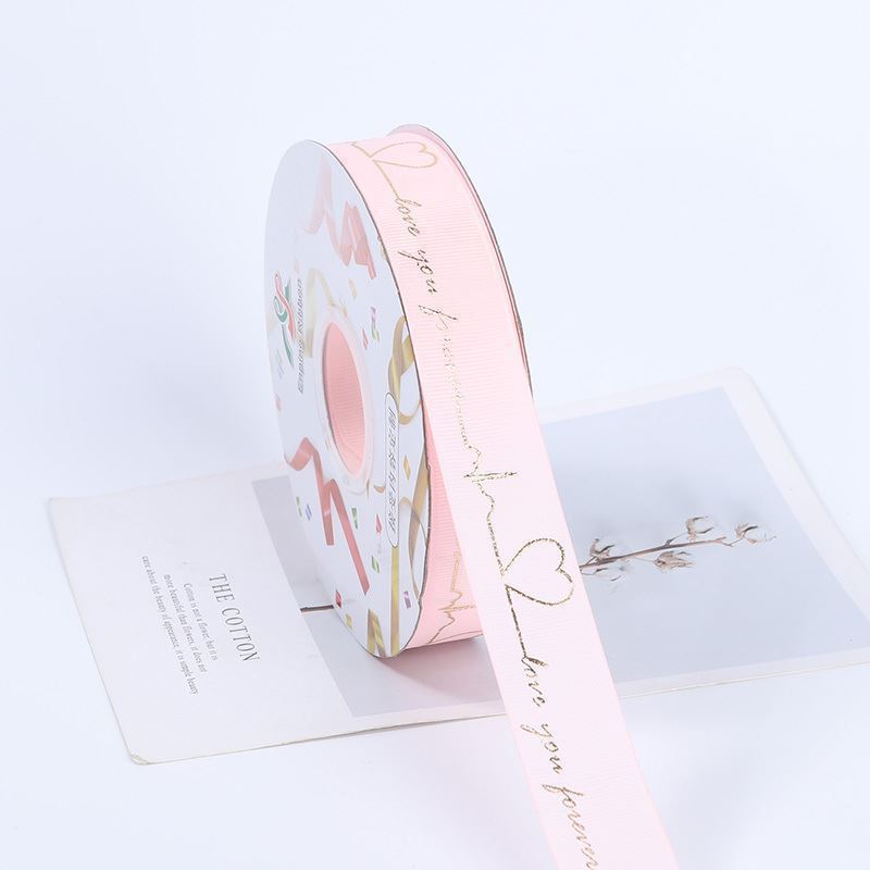 Cinta de embalaje de flores Cinta de seda estampada en caliente Letras inglesas Ramo de flores Cinta de lazo de 2,5 CM