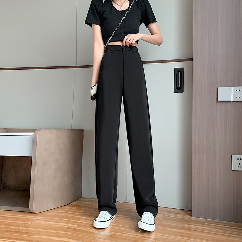 Black Wide Leg Pants Women's Pants Spring and Summer High Waist Dosing Narrow Version Straight Pants Small Casual Western Pants Summer