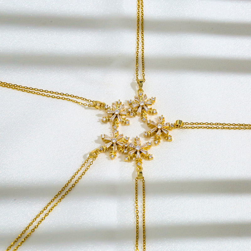不锈钢链条锆石花朵吊坠项链女小众设计花卉颈链锁骨链饰品|undefined