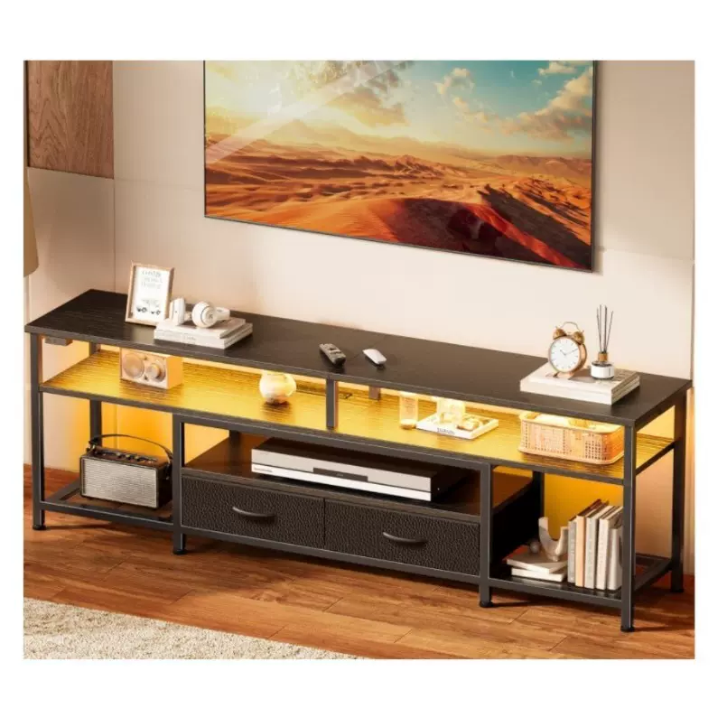 客厅电视柜无纺布收纳柜带插排灯带多功能斗柜2抽电视柜厂家直销