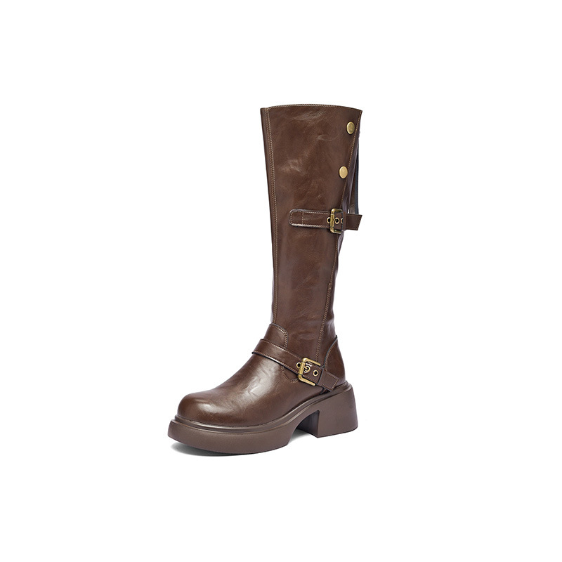 Augu Shi Deng botas marrones para mujeres 2026 nuevo verano de vello alto no más de la rodilla botas de caballero delgadas