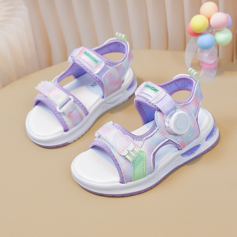Sandallas de niñas 2026 verano nuevo niño moda versátil sandalias deportivas de suela suave botón giratorio zapatos de playa image 7