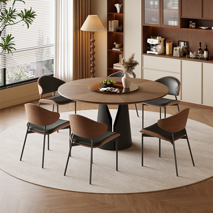 Medieval Style Dining Table for Home Use, Round Wood Grain French Slate Dining Table and Chairs, Italian Minimalist Wabi-Sabi Simple Round Table
