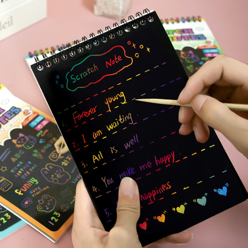 Medium-sized Children's Colorful Graffiti Scratch-off Drawing Book, Primary School Student's Sketchbook, Scratch Paper, Art Students' Fun Drawing Paper, Scratch-off Painting