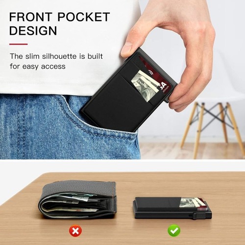 RFID Men's Minimalist Anti-scan Lycra Card Holder with Slanted Design, Aluminum Alloy Frame, and One-Touch Side-Release Mechanism