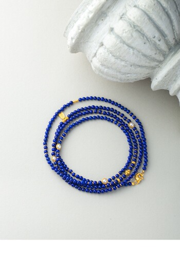 3mm Extra Fine Natural Lapis Lazuli Necklace/Bracelet with S925 Silver Accents Retro DIY Design Double Loop Women's Lockchain