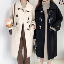 复古牛角扣毛呢外套女中长款2025秋冬新款韩版学院风加厚呢子大衣