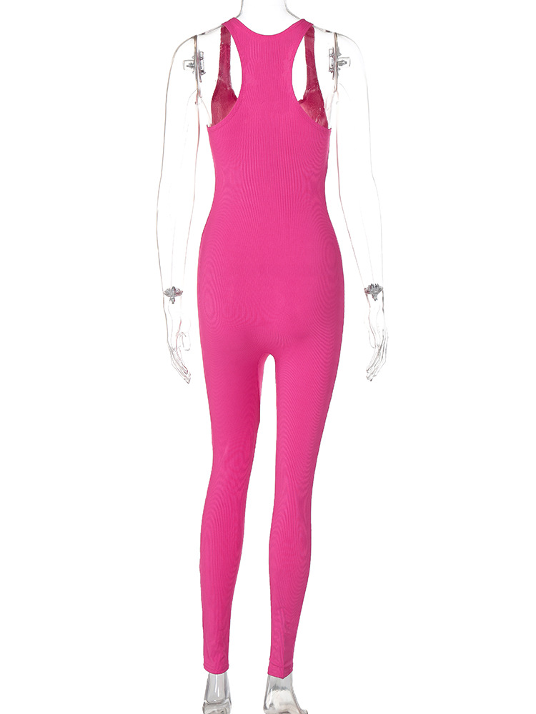Women Clothing Summer Women Clothing Street Shooting Solid Color Slim Fit Zipper Overalls