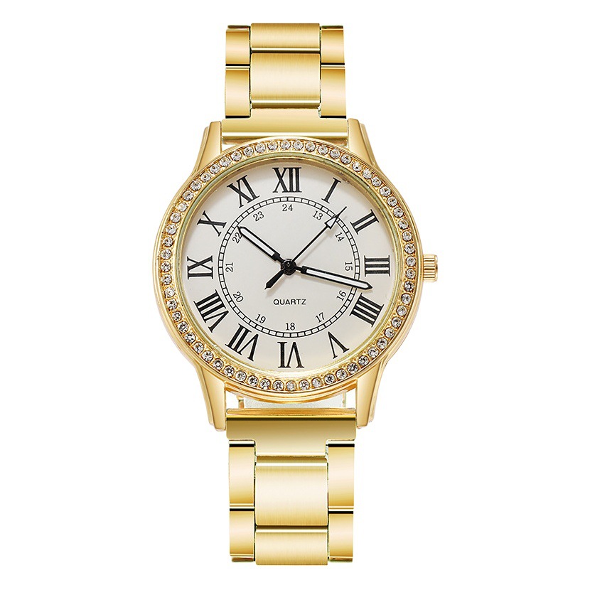 Nuevo reloj de pulsera de acero con diamantes de imitación para mujer, reloj luminoso retro simple con incrustaciones de diamantes, reloj de cuarzo para mujer en stock