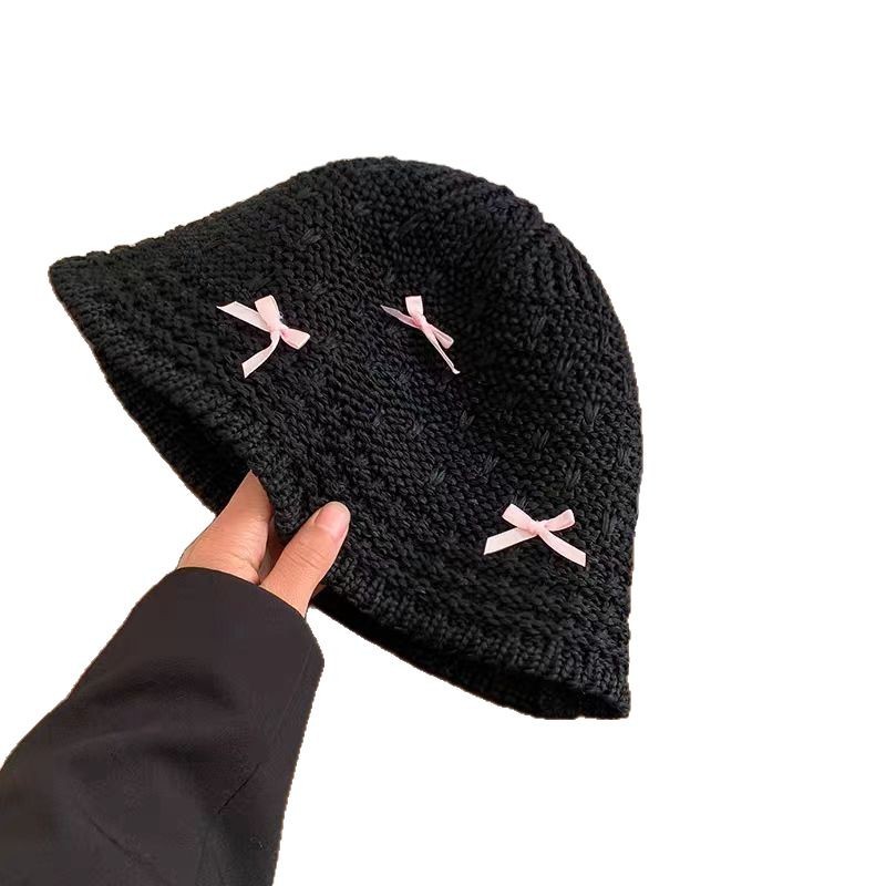 Sweet bow hand-knitted fisherman hat for women in summer hollow…