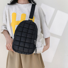 大容量褶皺雲朵女包潮流格紋繡線棉服單肩斜挎包戶外休閒輕便胸包