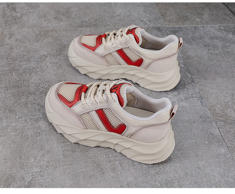 Giày sneaker nữ chunky đế dày da bò lưới thoáng khí — màu vàng chi tiết 15