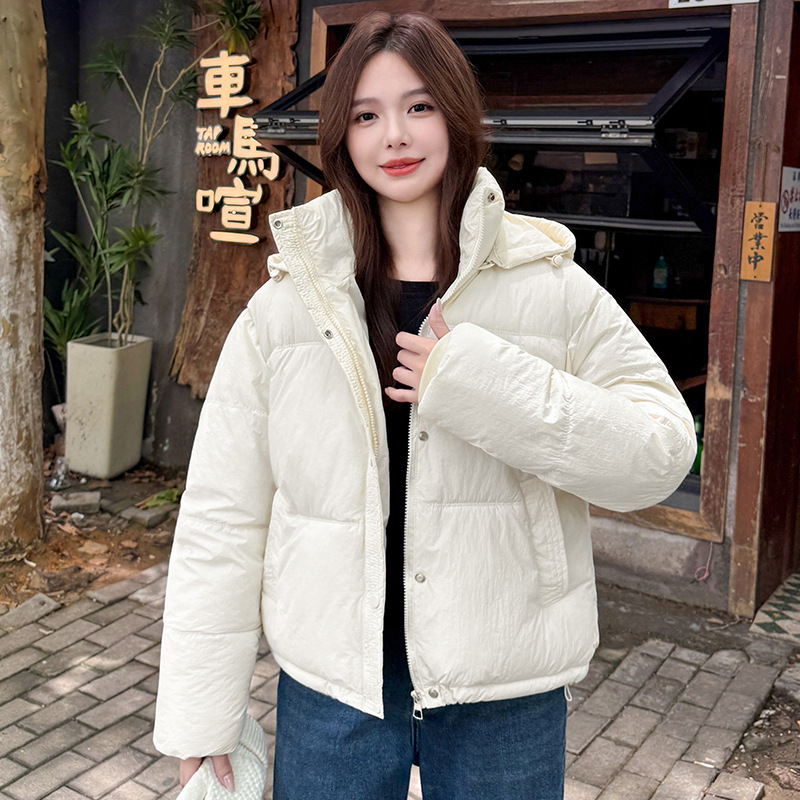 韩版连帽羽绒棉服女2025年冬季新款加厚小个子短款面包服棉袄外套|undefined