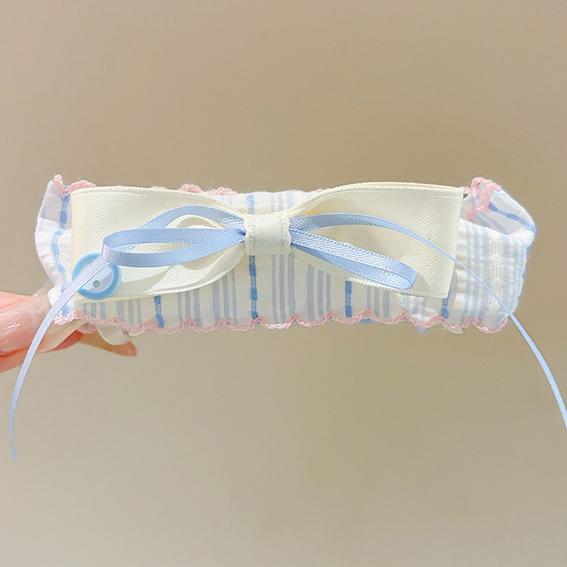 2# blue bow beige banana clip, approximately 13cm