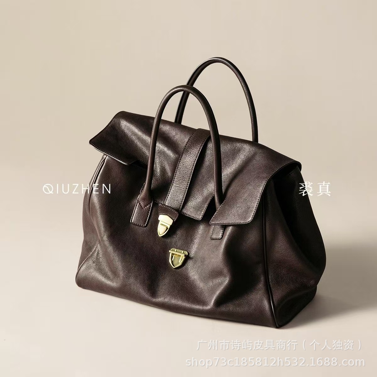 Vegetable Tanned Top Grain Cowhide Vintage Handheld Briefcase Women's Luxury Genuine Leather Large Capacity Commuter Bag - Thumbnail 2