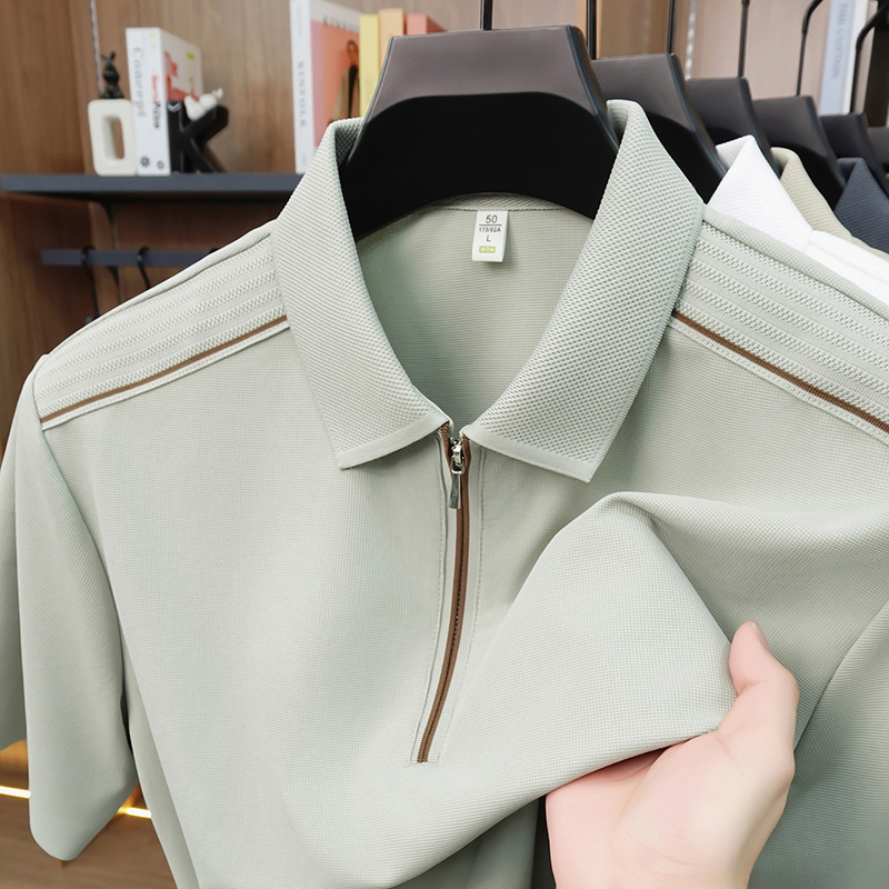 Summer New Men's Short-Sleeved Polo Shirt, Business Casual, High-Quality Nylon Seamless Zipper Half-Sleeved T-Shirt for Men Summer New Men's Short-Sleeved Polo Shirt, Business Casual, High-Quality Nylon Seamless Zipper Half-Sleeved T-Shirt for Men