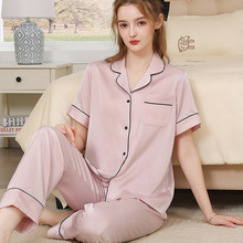 2025睡衣女夏两件套装短袖丝绸家居服薄款冰丝甜美可爱睡衣女夏季