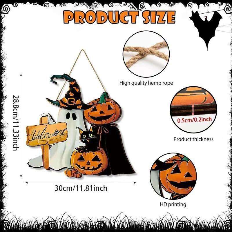 Cross-Border New Product Halloween Ghost Sign, Halloween Door Hanging Decoration, Autumn Porch Decoration Sign, Door Decorations