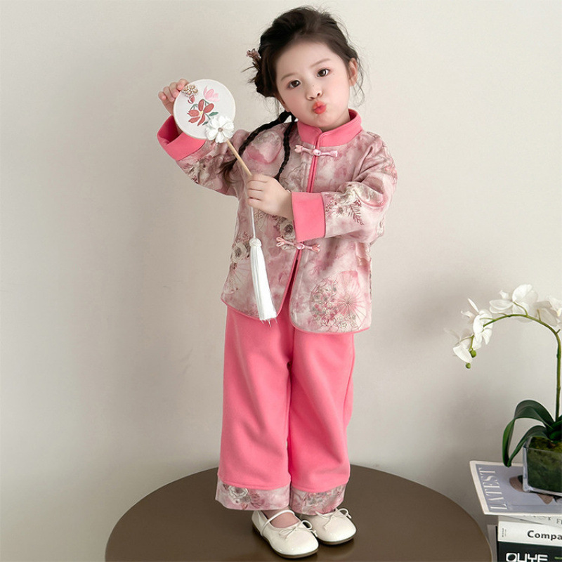女童两件套秋季新中式唐装中国国风儿童2025洋气新款套装春秋汉服|undefined