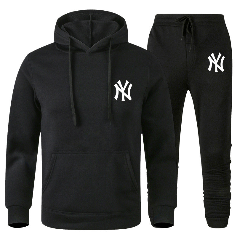 Outerwear Autumn/Winter Fleece Sweatshirt Set Cross-border Leisure Sports Print Sweatshirt and Sweatpants Men's Leisure Sports Clothing