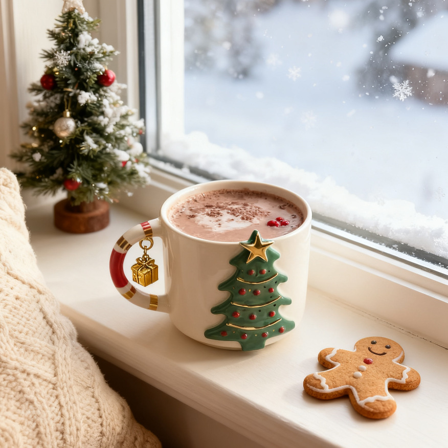 Navidad árbol de Navidad tridimensional taza de cerámica Qin Sheng taza de cerámica festivales regalos de Navidad taza de café regalos
