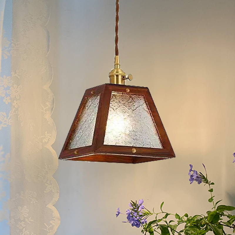 Retro nostálgico vieja Shanghai colorido vidrio de madera sólida cabezal de cama dormitorio bar comedor pequeño candelier de nuez negra