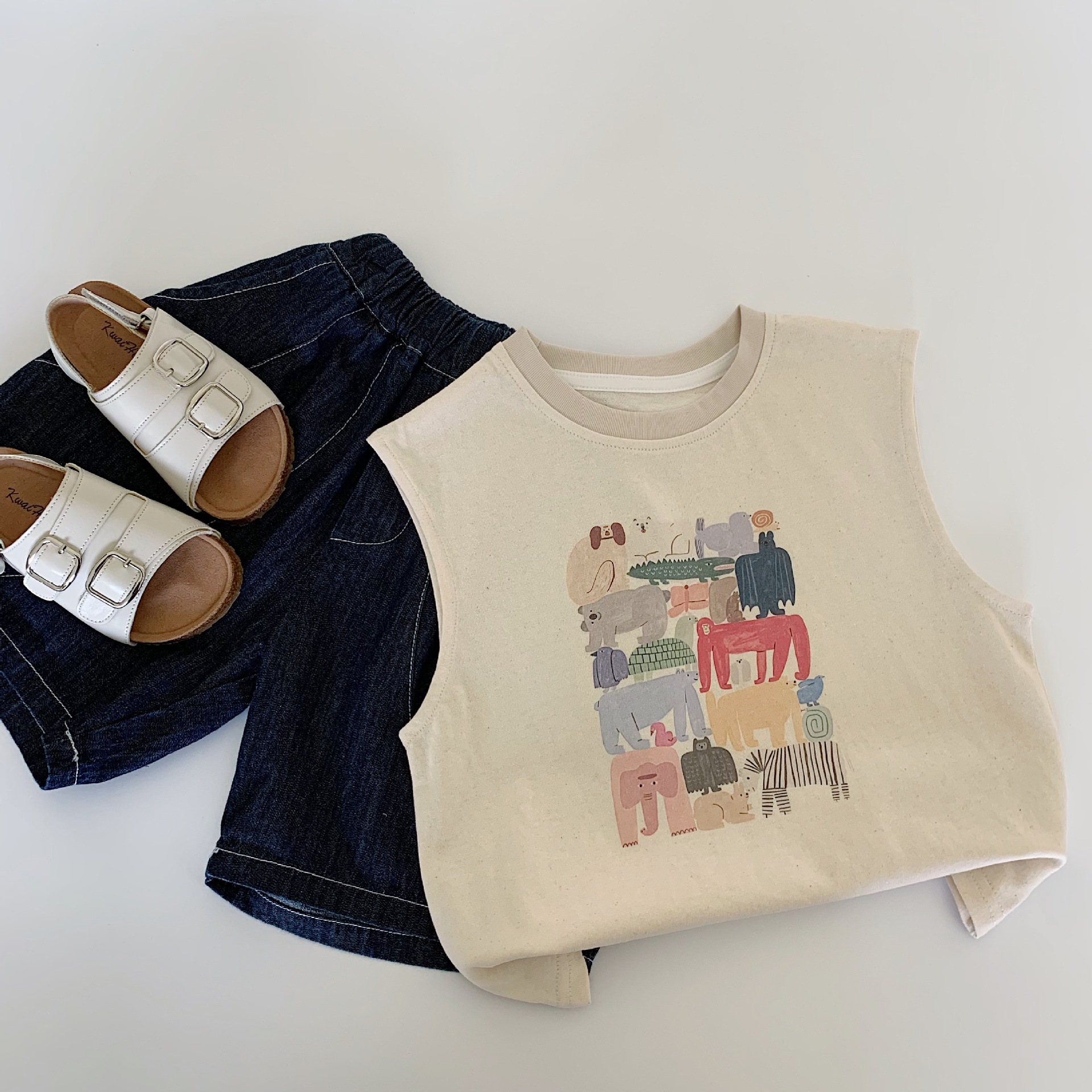 Camiseta sin mangas de verano para niños Maibao 2025 nuevo estilo para niños y niñas con estampado de dibujos animados top verano a clase