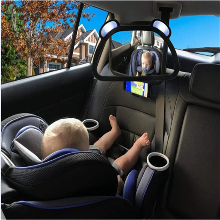 In-car baby rearview mirror car child car seat 360 ° rotating LED reflective auxiliary observation mirror
