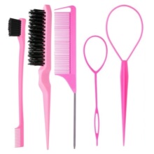 跨境爆款双头眉刷挑染钢针尖尾梳掏发器盘发打毛梳美发工具套装
