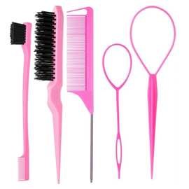 跨境爆款双头眉刷挑染钢针尖尾梳掏发器盘发打毛梳美发工具套装