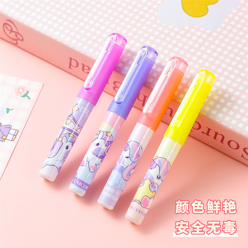 Ventas transfronterizas calientes unicornio resaltador de estudiantes de alto valor de cara mini tarjeta de succión conjunto de bolígrafo de cuenta