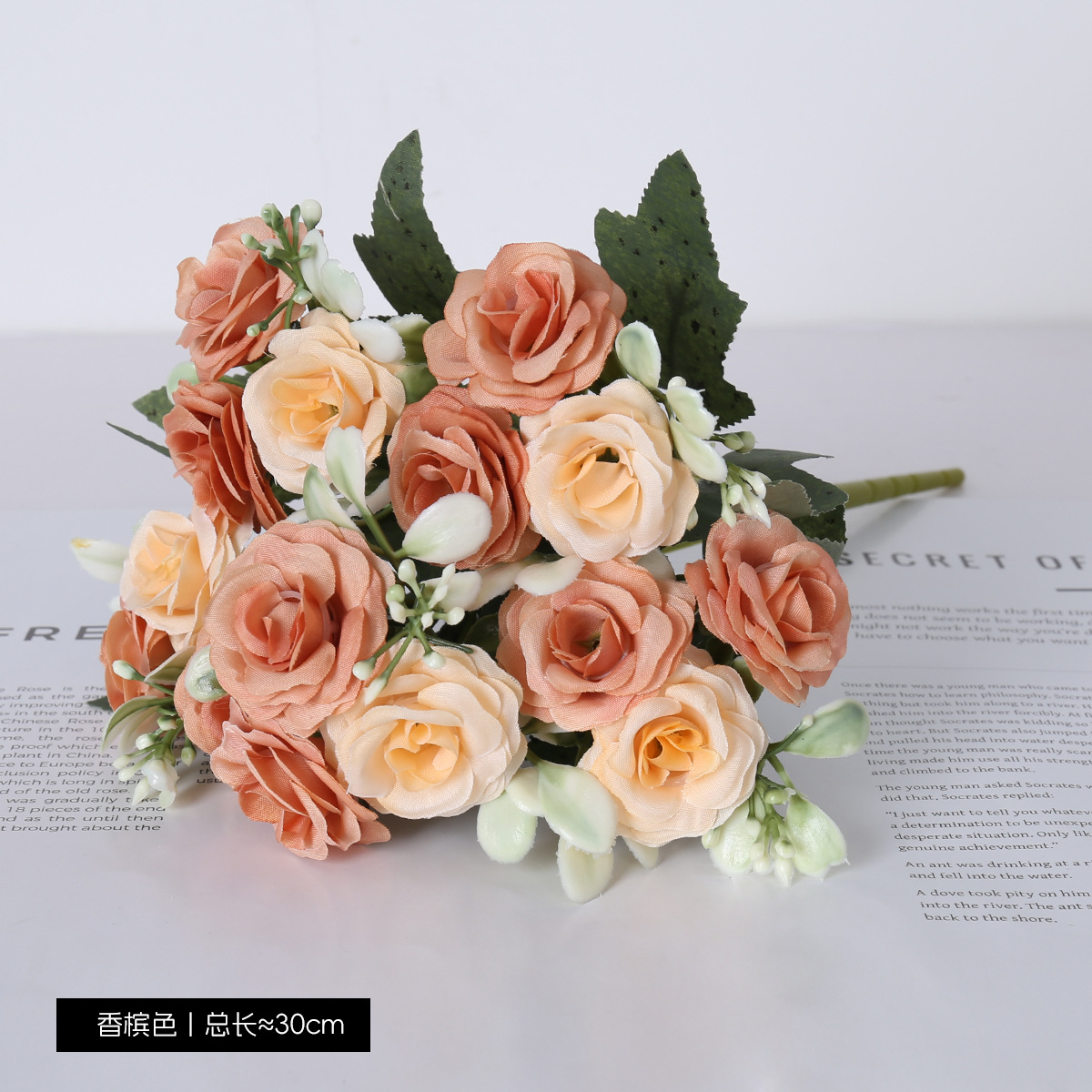 15 flores europeas de flores de rosa pequeña flor de seda para la decoración de la mesa de la sala de estar arco de boda