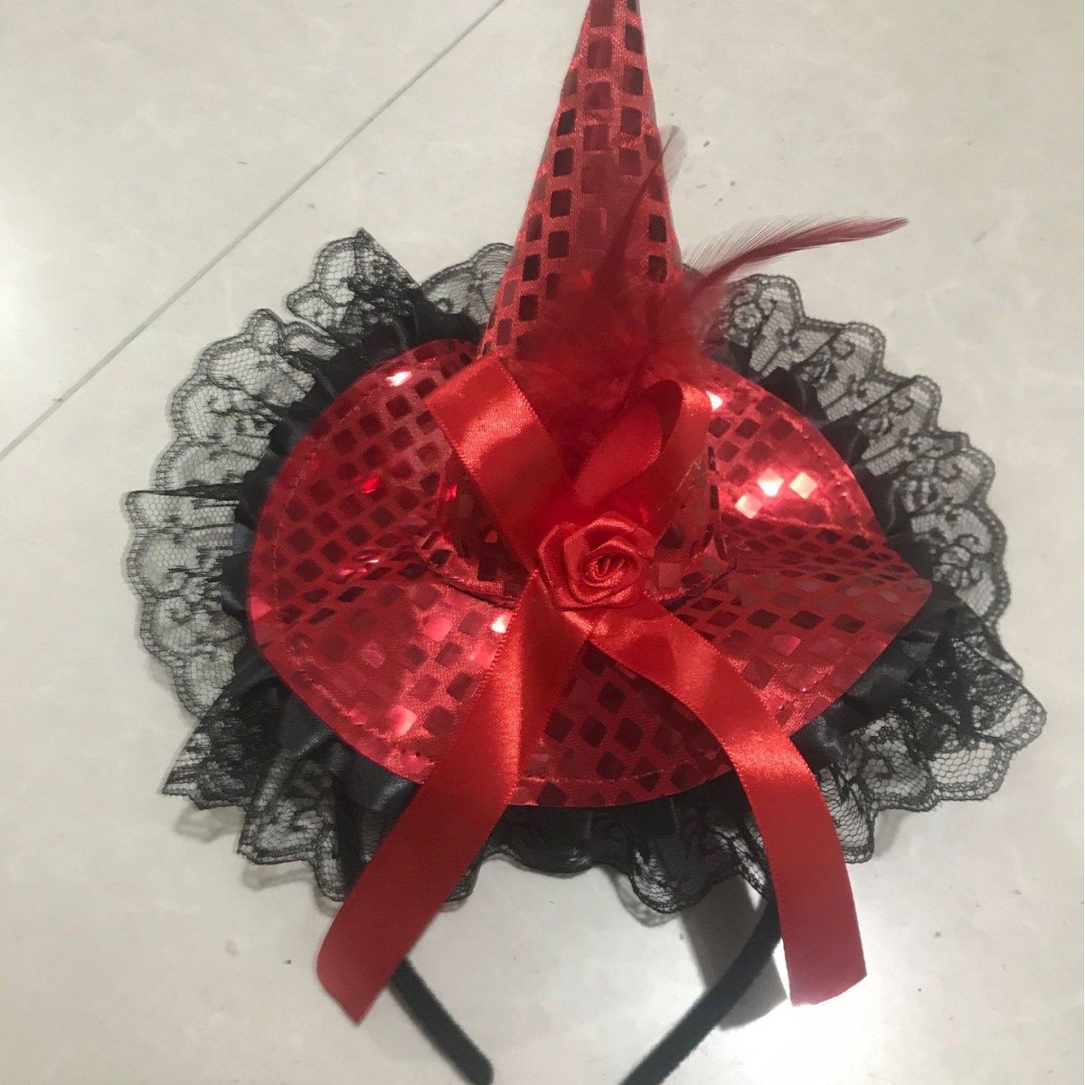 Decoración de Halloween encaje de sequillas sombrero de bruja banda de cabello de bruja fiesta mágica sombrero banda de cabello maquillaje baile image 8