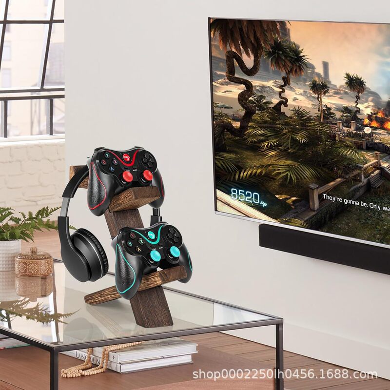 Wooden Handle Bracket Headset Hanging Neck Bracket Multi-Layer Game Handle Bracket Solid Wood Desktop Handle Storage Rack