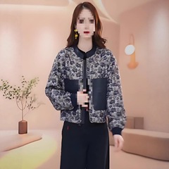 小香风时尚印花短外套女2025秋季新款时髦洋气开衫百搭立领夹克衫