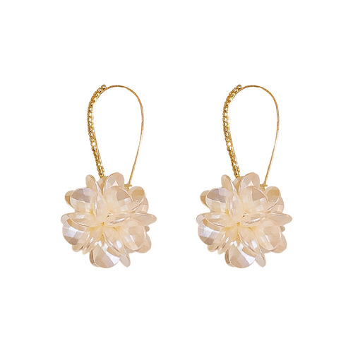 Korean diamond flower pearl earrings French retro cluster ear hook earrings versatile high-end earrings wholesale for women