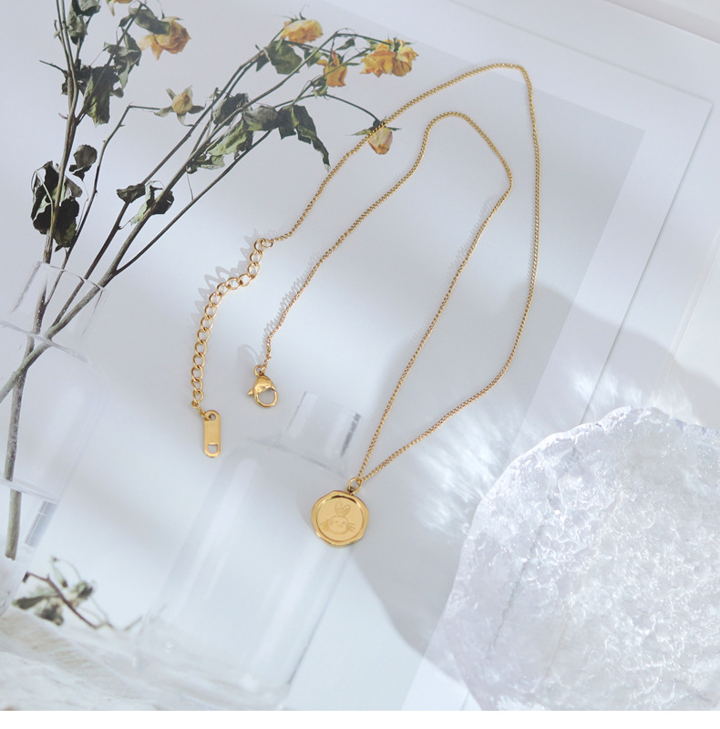 Cute Rabbit Titanium Steel Gold Plated Pendant Necklace