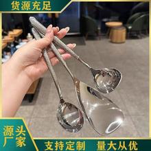 304不锈钢汤勺网红锤纹分菜勺长柄公用勺家用汤壳圆头勺盛汤勺子