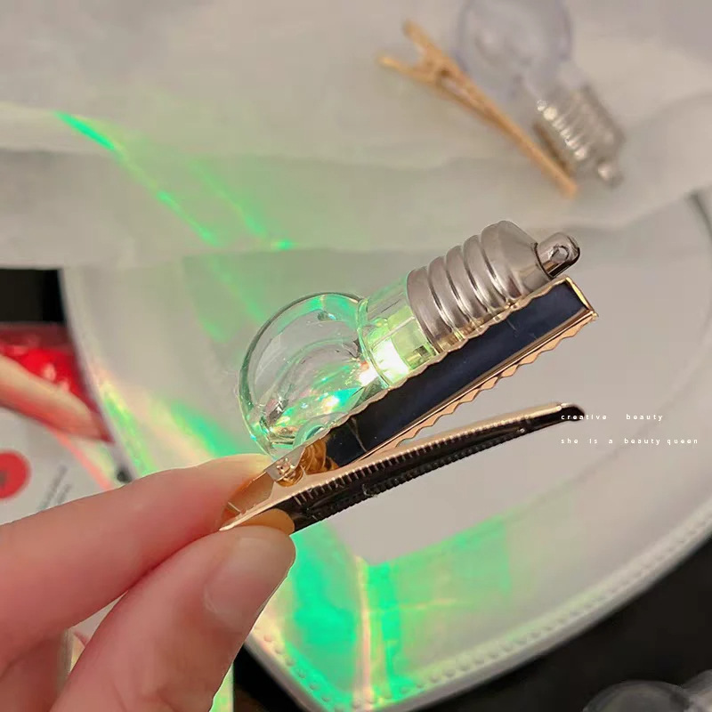 Glowing Light Bulb Hair Clip for Women, Personalized Creative Photo Prop, Duckbill Clip for Side Bangs and Loose Hair, Hair Accessory 4