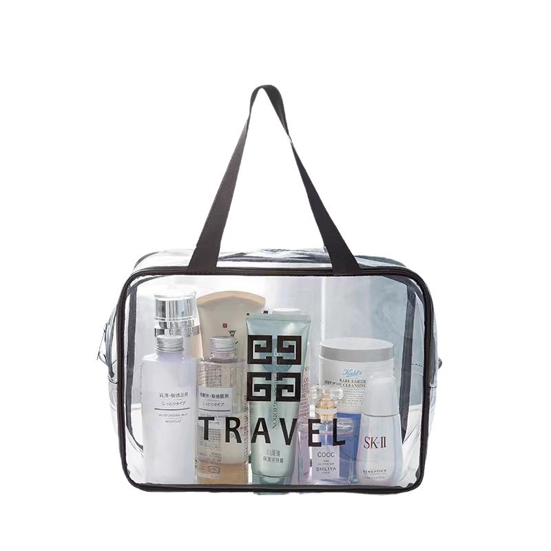 Bolsa de almacenamiento de PVC transparente portátil red roja mano impermeable bolsa de lavado cosméticos multifuncional bolsa de maquillaje de gran capacidad