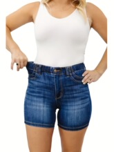J 15298 Elastic Waist Denim Shorts Ůʿţ�ж̿� �羳ŷ��