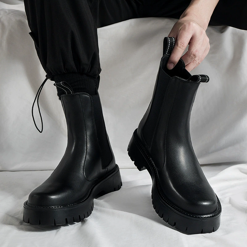 Мужские ботинки челси, новая осенняя модель, высокие ботинки из мягкой кожи в стиле мартин, британский стиль, на толстой подошве, модные в Instagram, мужская мода.