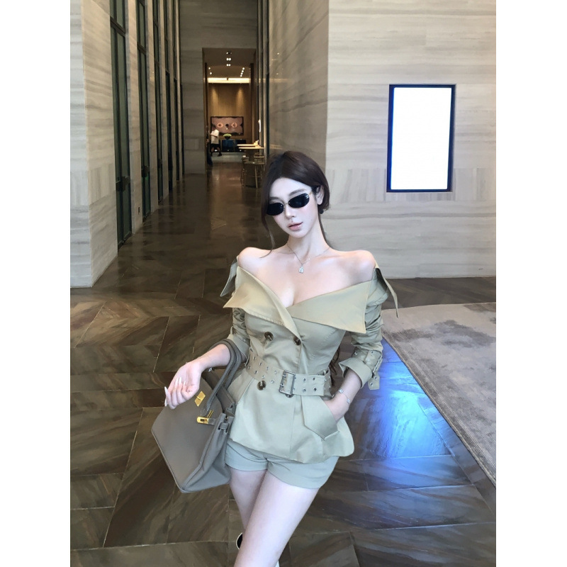 忆可达【经济上行】复古大翻领收腰双排扣小个子短款风衣外套女|undefined