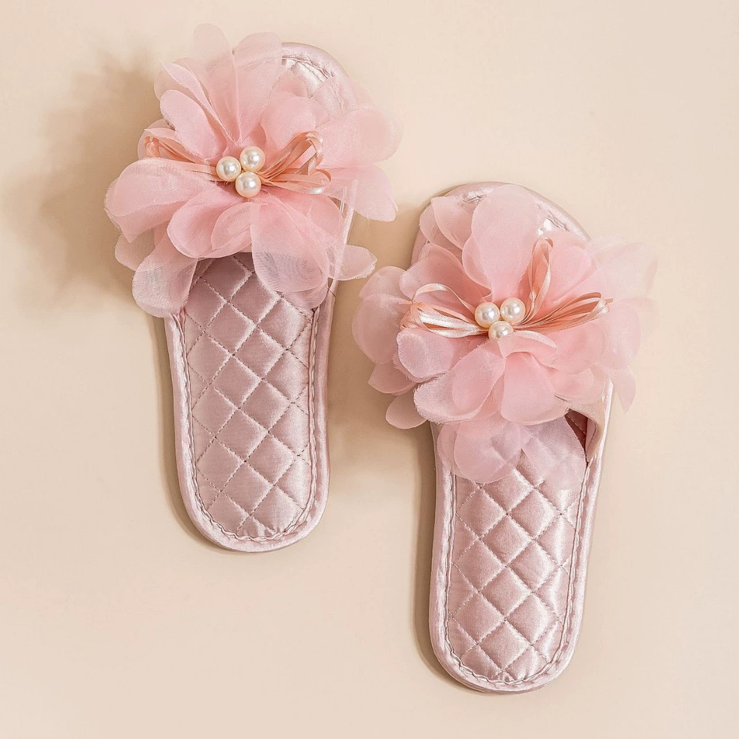 2024 новая сетка жемчужная пряжа цветы ниша досуг в помещении и на дому холодные тапочки