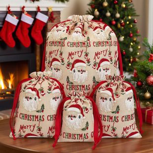 Cross-Border Christmas Packaging Drawstring Flap Pocket Pantss Valentine's Day Gift Bags Party Holiday Gift Bags Christmas Linen Drawstring Flap Pocket Pantss