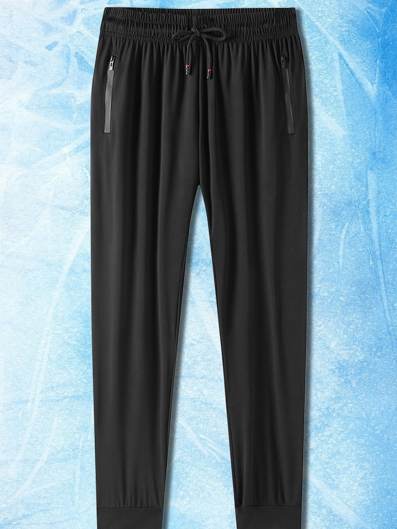 Summer solid color ultra thin breathable silk elastic trousers
