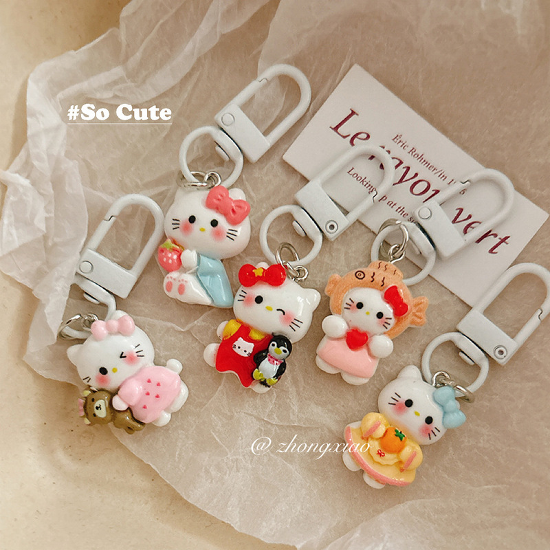 かわいい KT 猫キーホルダーペンダントガールハートバッグ漫画ペンダント学生バックパックアクセサリー親友ギフト|undefined