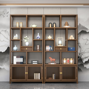New Chinese-style Antique Rack Solid Wood Duobao Pavilion Tea Room Partition Bookshelf Living Room Tea Display Cabinet Tea Cabinet Storage Rack